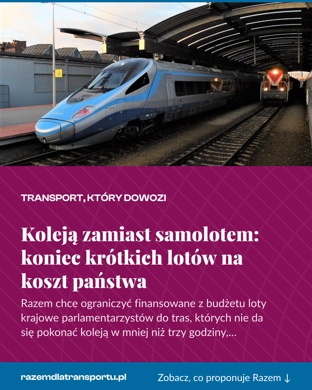 Grafika pionowa do udostępnienia: Koleją zamiast samolotem: koniec krótkich lotów na koszt państwa