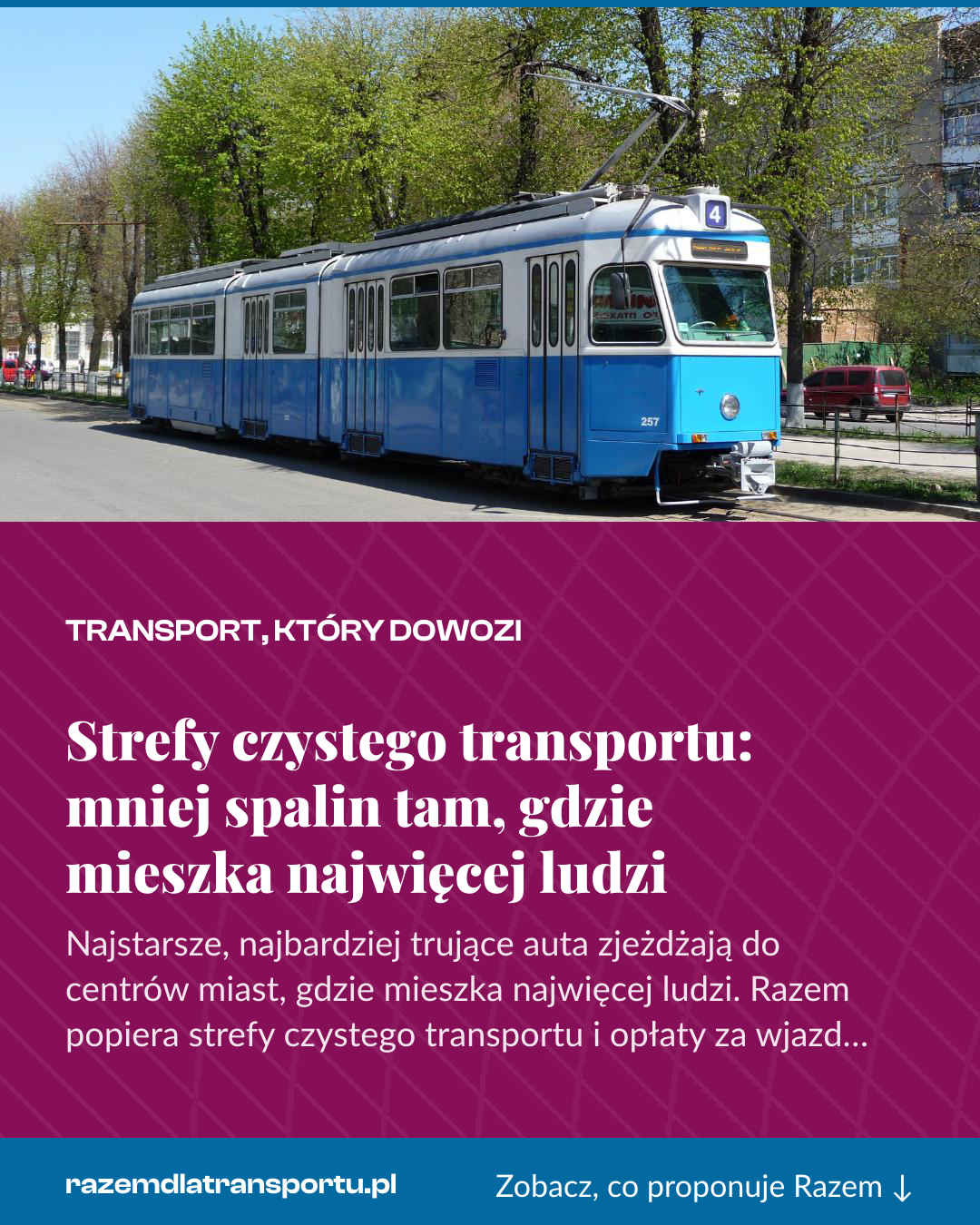 Grafika pionowa do udostępnienia: Strefy czystego transportu: mniej spalin tam, gdzie mieszka najwięcej ludzi