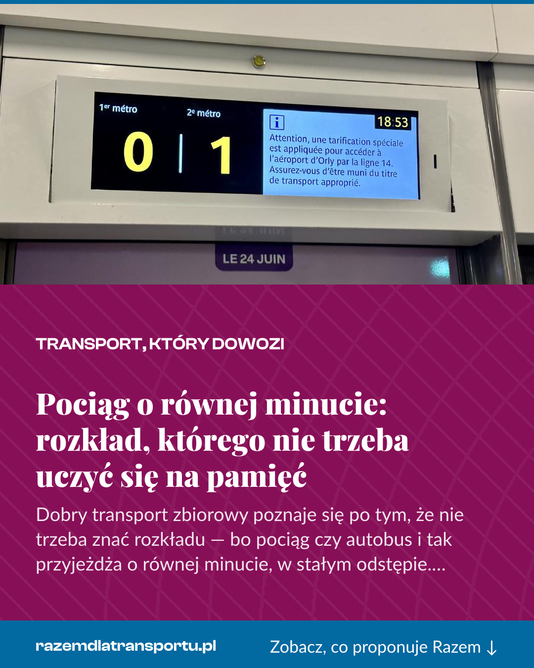 Grafika pionowa do udostępnienia: Pociąg o równej minucie: rozkład, którego nie trzeba uczyć się na pamięć