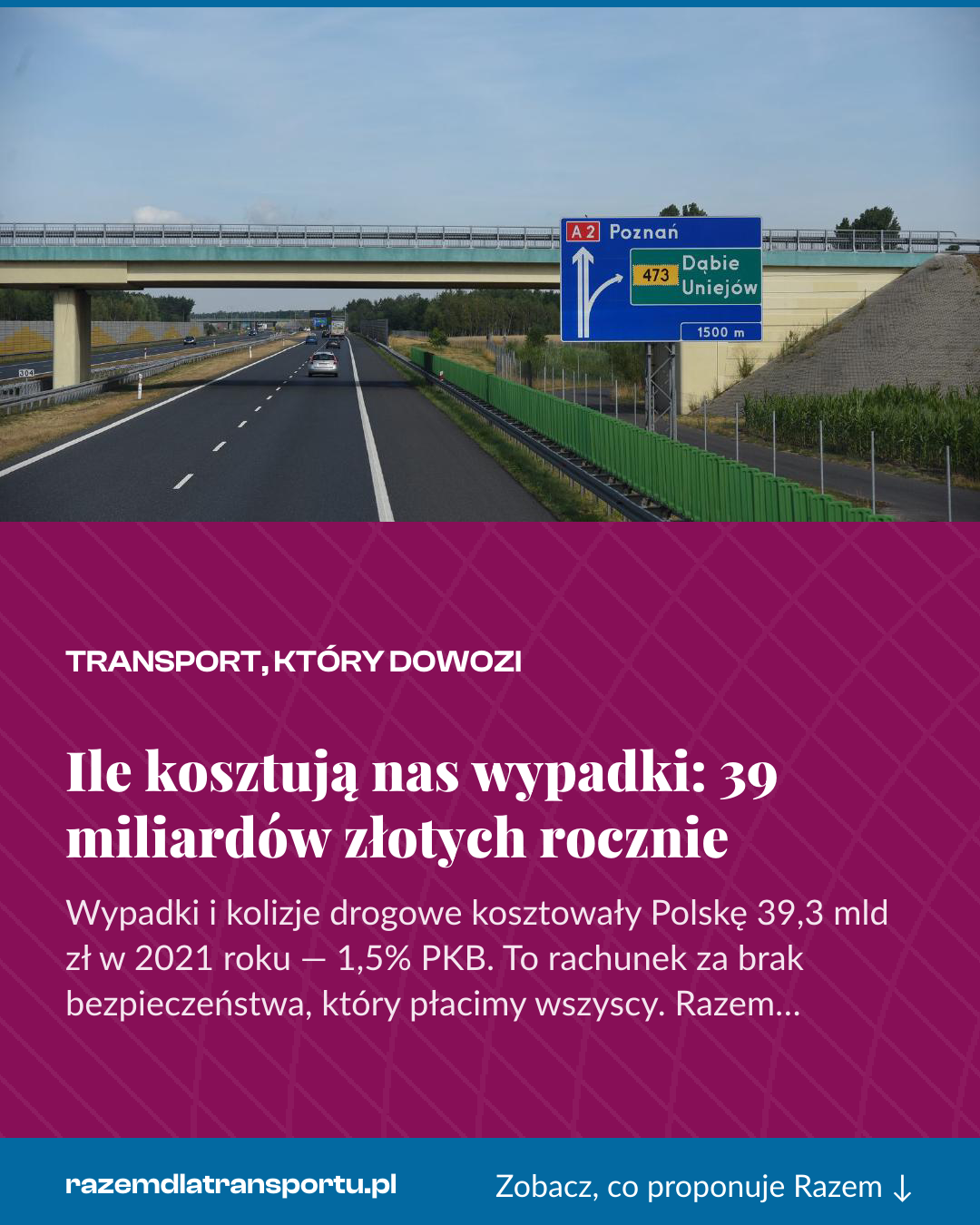 Grafika pionowa do udostępnienia: Ile kosztują nas wypadki: 39 miliardów złotych rocznie